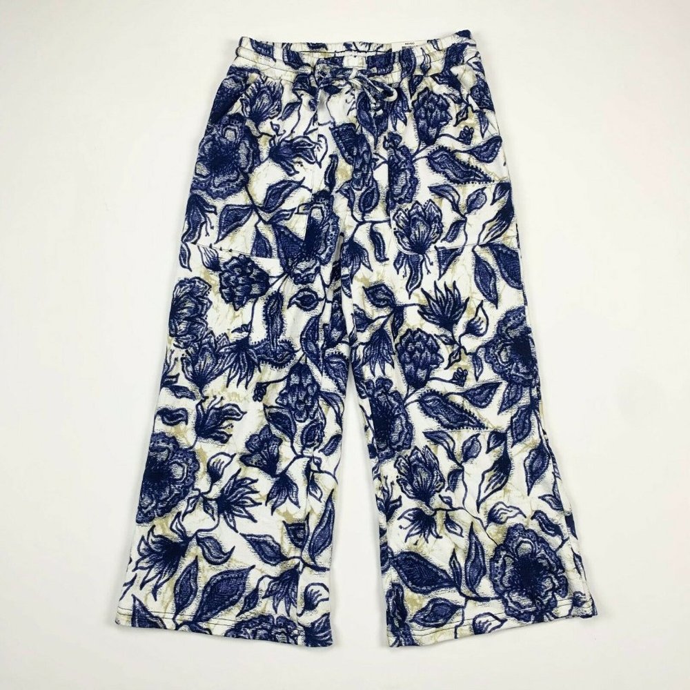 INC Women's Blue Floral Sweatpants Drawstring Wide Leg Pockets Size XS $69